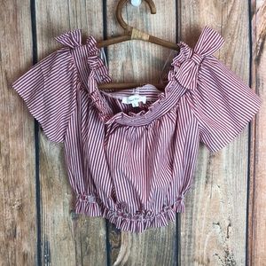 Red striped off the shoulder top